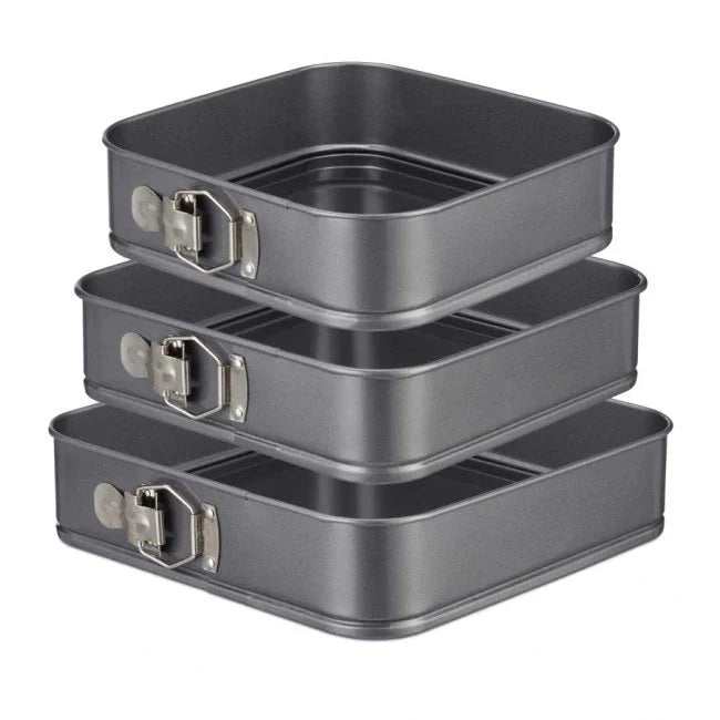 Set 3 Tavi forma patrata pentru Prajituri/Tort cu fund detasabil - Perfecte pentru Coacere