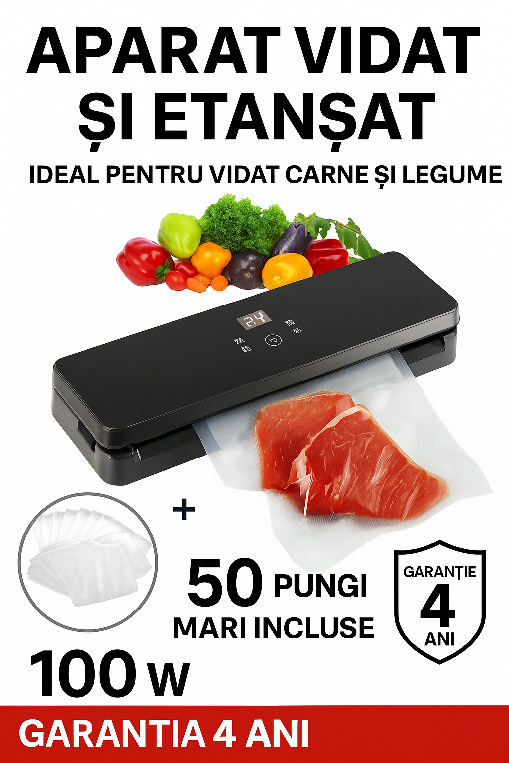Aparat de sigilat si vidat Vacuum Sealer S,100 W, 50 pungi incluse