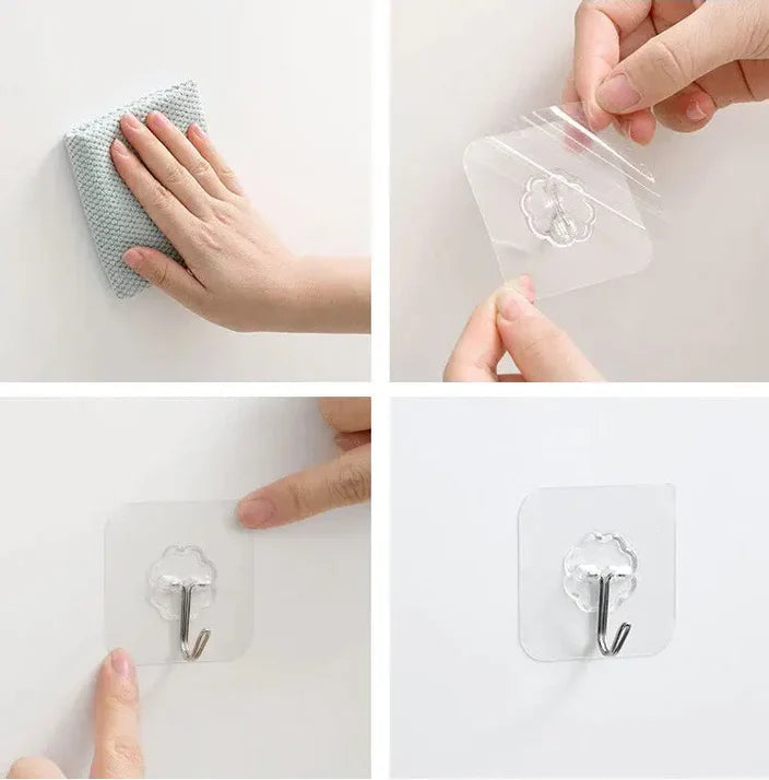 Set de 10 Cârlige Adesive Transparent - Soluția Perfectă pentru Organizare