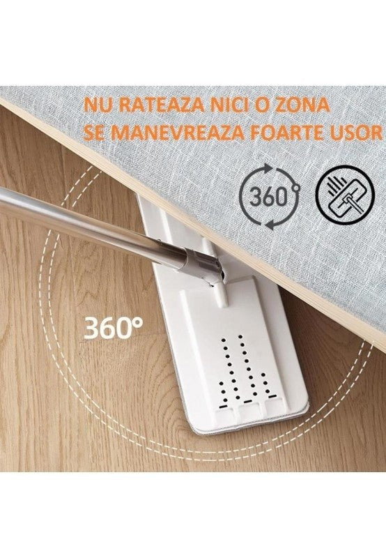 Mop profesional cu doua cuve de spalare si uscare + 2 rezerve cadou, cap plat 360°