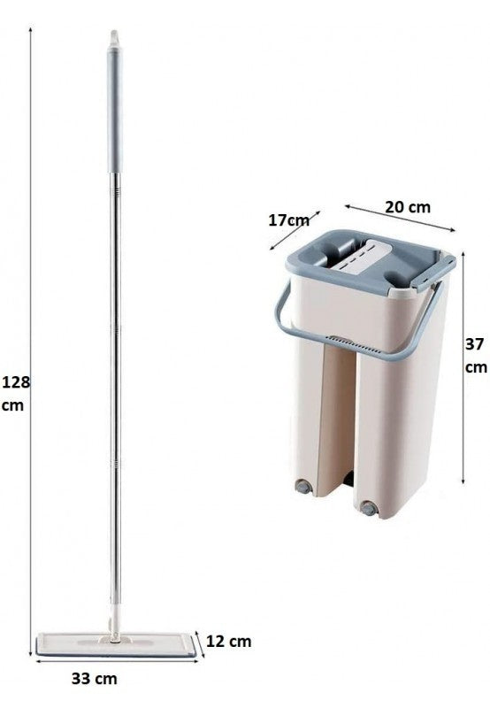 Mop profesional cu doua cuve de spalare si uscare + 2 rezerve cadou, cap plat 360°