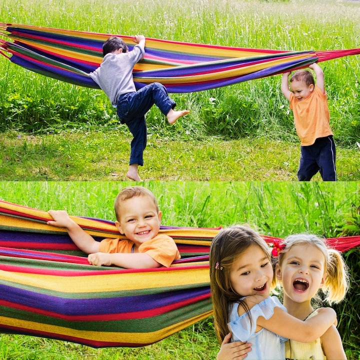 Hamac Colorat din Bumbac + Bara din Lemn - Relaxare și Confort în Natură