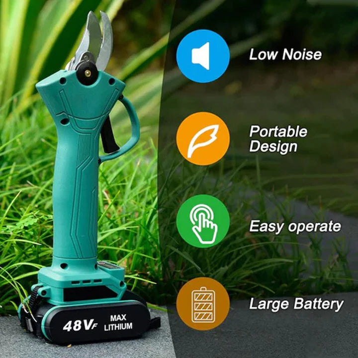 Pachet Promo: Foarfeca Electrică cu 2 Acumulatori 48V - Ideală pentru Tăierea Grădinii, Viei,  Pomilor și Crengilor