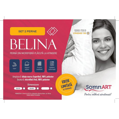 Set 2 Perne 50x70  Belina, microfibra, lavabile la masina, vidat, alb