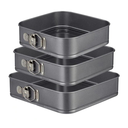 Set 3 Tavi forma patrata pentru Prajituri/Tort cu fund detasabil - Perfecte pentru Coacere