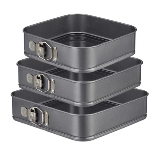 Set 3 Tavi forma patrata pentru Prajituri/Tort cu fund detasabil - Perfecte pentru Coacere