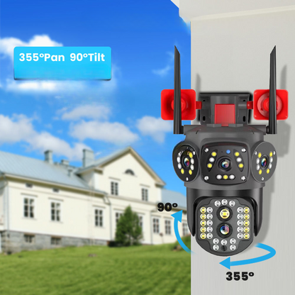 Camera supraveghere cu 4 video WiFi, CCTV PTZ, infrarosu, vedere nocturna, stocare cloud /SD, doua cai audio si Card de memorie 32GB