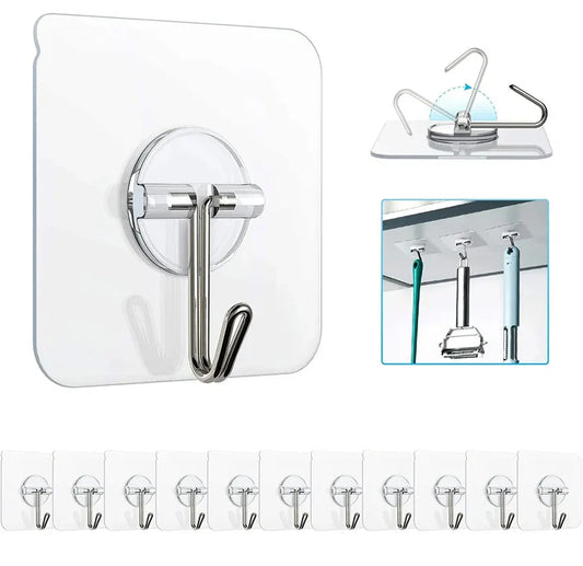 Set de 10 Cârlige Adesive Transparent - Soluția Perfectă pentru Organizare