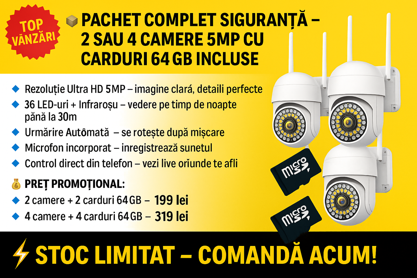 Set 2 x sau 4 x Camera video Jortan 34 Leduri, 4 carduri 64 GB Incluse in pachet