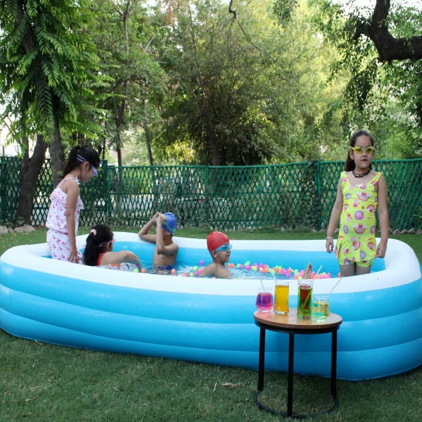 Piscina Gonflabila XXL EXTRA FAMILY Albastra cu 3 Inele, Ideală pentru Distractie în Aer Liber 262 x 175 x 51 cm
