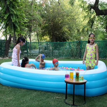 Piscina Gonflabila XXL EXTRA FAMILY Albastra cu 3 Inele, Ideală pentru Distractie în Aer Liber 262 x 175 x 51 cm
