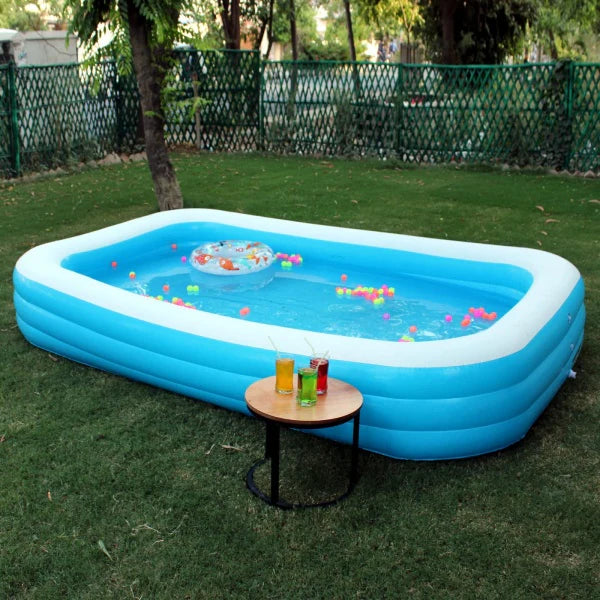 Piscina Gonflabila XXL EXTRA FAMILY Albastra cu 3 Inele, Ideală pentru Distractie în Aer Liber 262 x 175 x 51 cm