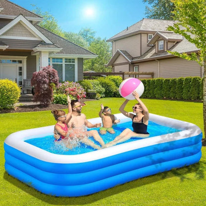 Piscina Gonflabila XXL EXTRA FAMILY Albastra cu 3 Inele, Ideală pentru Distractie în Aer Liber 262 x 175 x 51 cm