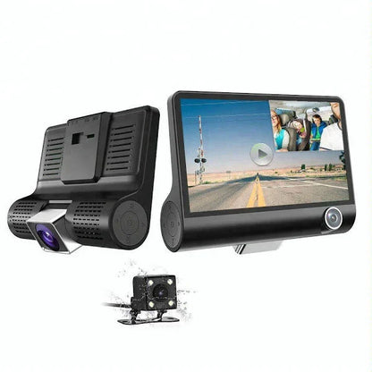 Camera auto tripla Blackbox L300-1, Full-HD, 3 camere-FATA/SPATE/INTERIOR, ecran 4'', G Senzor CARD INCLUS